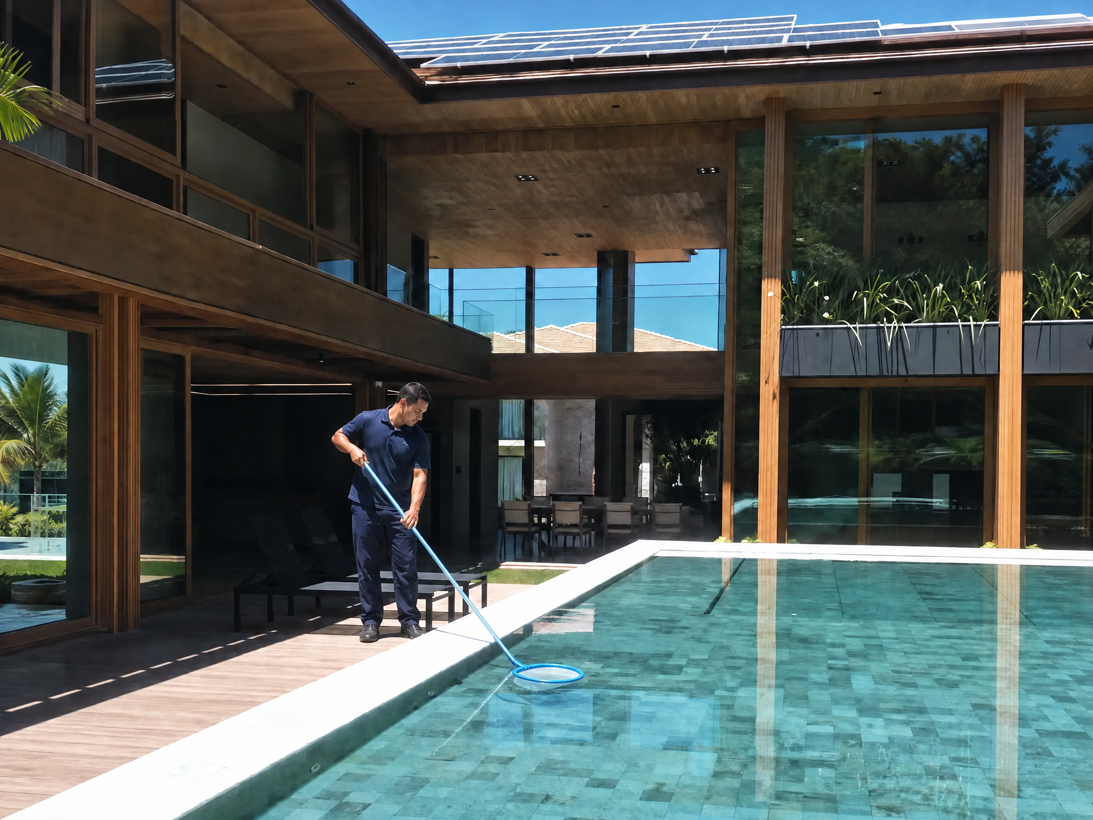 Limpeza de piscina em residência de alto padrão
